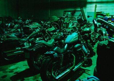 collection of motorycles in garage