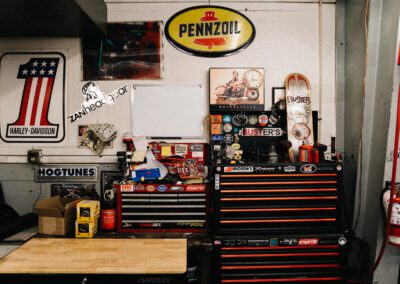 close-up of items in garage